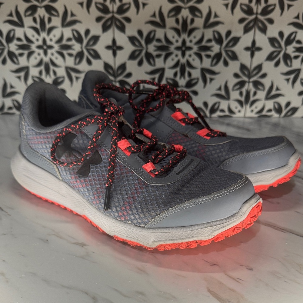 Gray and Coral Under Armour Athletic Shoes